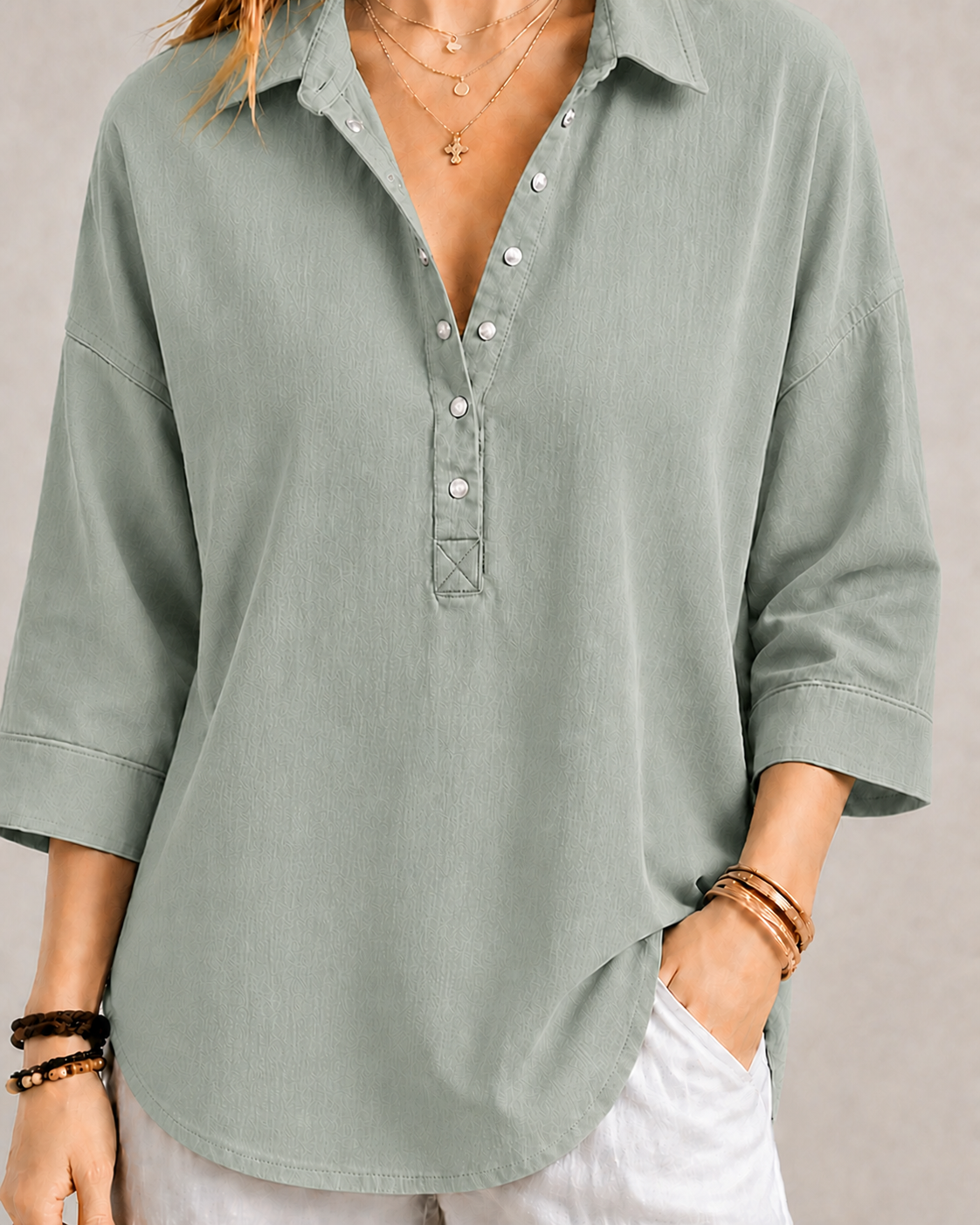 New Arrival🔥 Women's Casual Linen Blend Henley 3/4 Sleeve Shirt